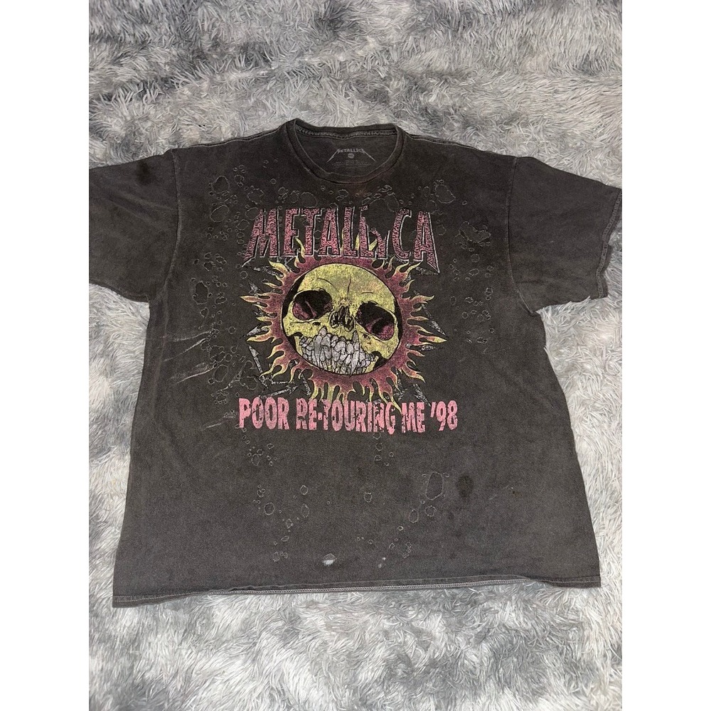 Metallica Poor Re-Touring Me 98 Distressed Graphic T-Shirt Faded Black‎ M/L